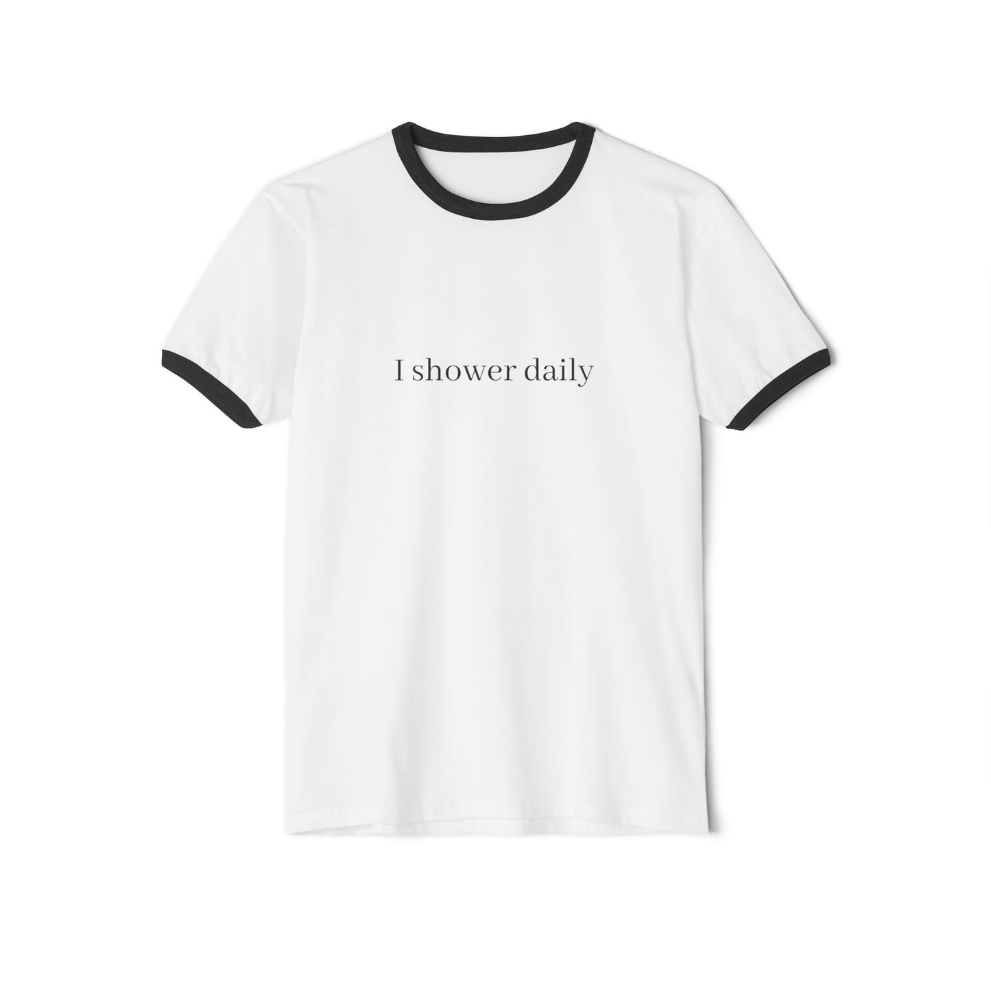 I Shower Daily Unisex Cotton Ringer T-Shirt